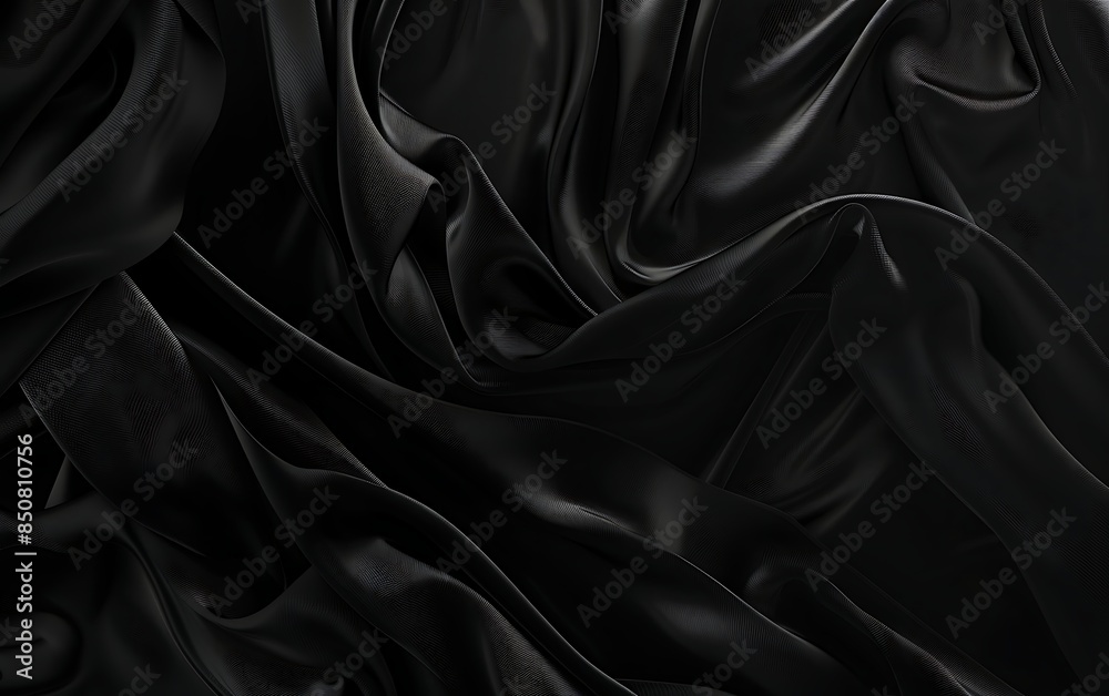 Fototapeta premium Black fabric with a wavy pattern on black background