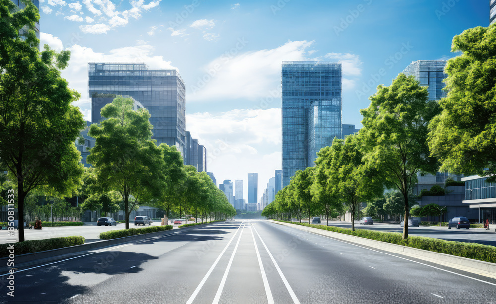 Thriving Urban Oasis - Empty Roads in Modern City Thriving Urban Oasis - Empty Roads in Modern City