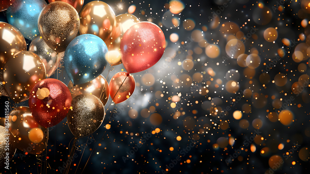 Festive balloons and glitter banner - Party design Festive balloons and glitter banner - Party design