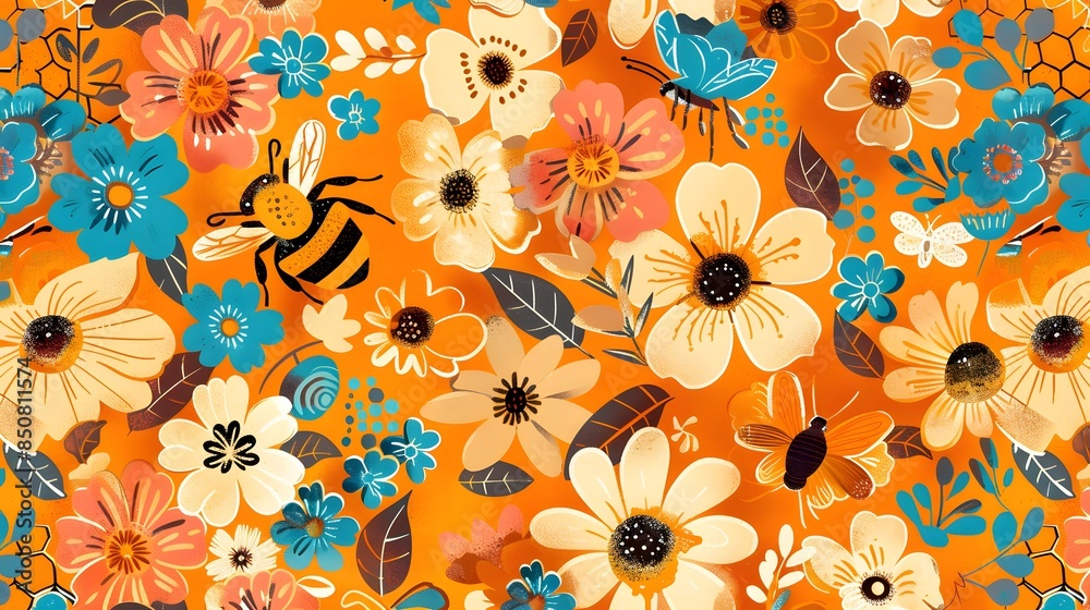 Retro 70s 60s groovy hippie flower bee honeycomb vector seamless pattern. Summer honey lover background. Bee aesthetic surface design
Retro 70s 60s groovy hippie flower bee honeycomb vector seamless pattern. Summer honey lover background. Bee aesthetic surface design