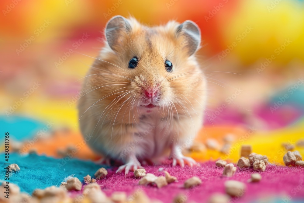 Golden Hamster in Colorful Cage Golden Hamster in Colorful Cage
