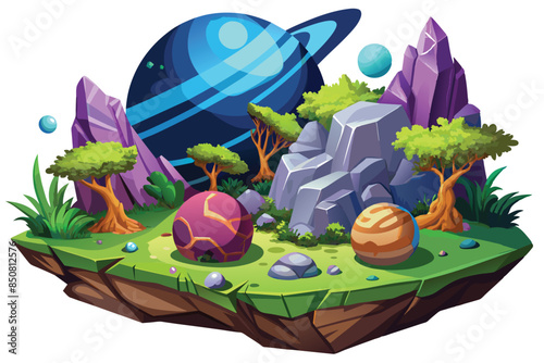 3 d design space planet with tree