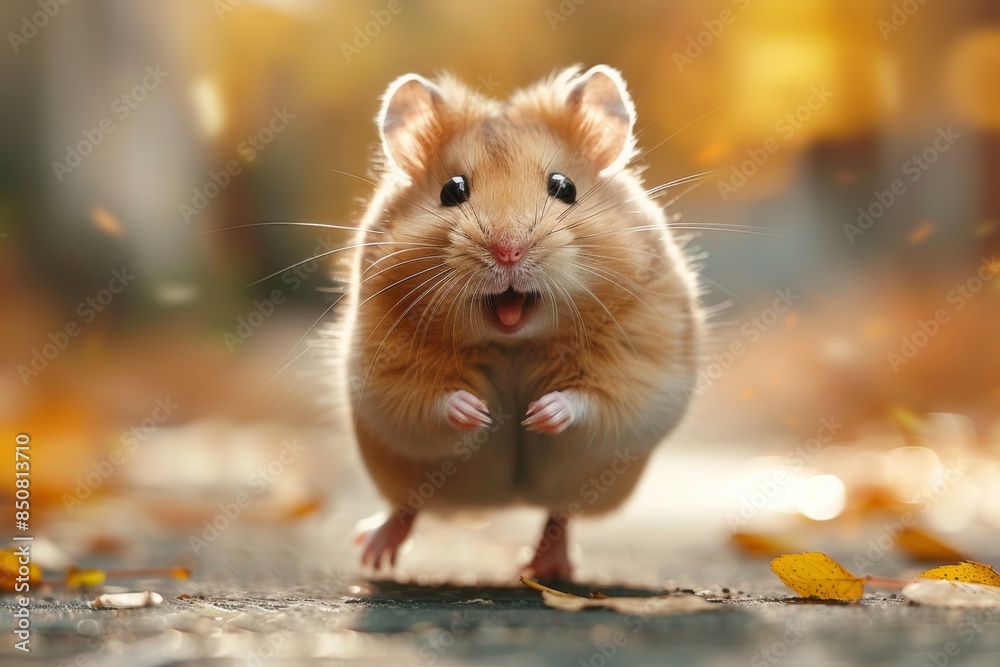 Hamster Running on a Wheel in Autumn Hamster Running on a Wheel in Autumn