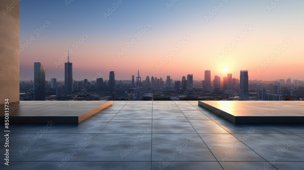 Modern Cityscape at Sunset from Rooftop Modern Cityscape at Sunset from Rooftop
