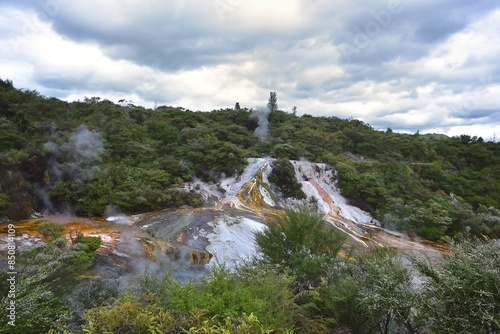 Viewing the white deposits and hot water of the Golden Fleec Terrace photo