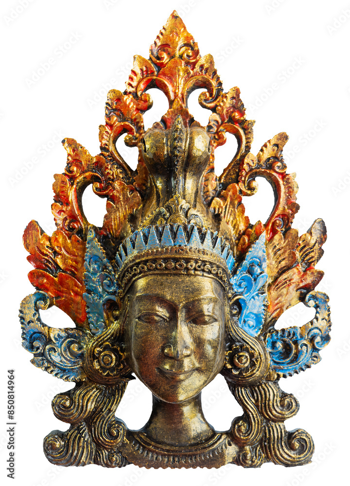 Exotic mask of the crowned goddess Tara, bodhisattva, female tantric deity, Tibetan Buddhism. Isolated on transparent background. Exotic mask of the crowned goddess Tara, bodhisattva, female tantric deity, Tibetan Buddhism. Isolated on transparent background.