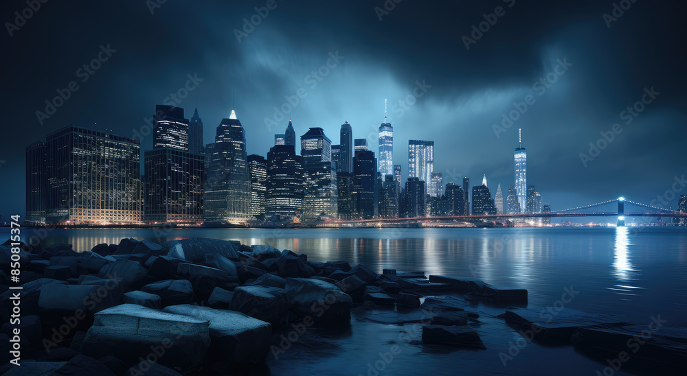 Obraz premium Majestic Nighttime Cityscape with Bridge