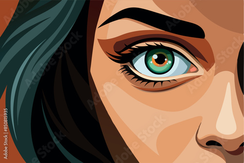  A close-up of a girl's face. The focus is on one visible eye. it is detailed with a blue iris and reflections, implying depth and emotion.