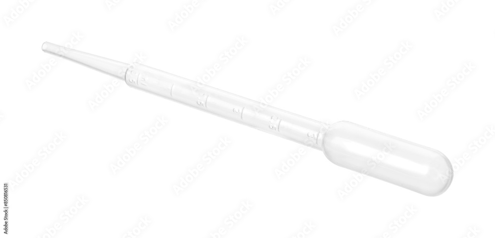 One clean transfer pipette isolated on white One clean transfer pipette isolated on white