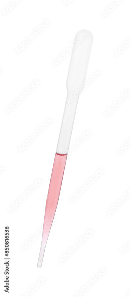 One transfer pipette with liquid isolated on white