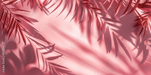 Tranquil Tropical Leaf Shadows on Pastel Pink Background Creating Serene Ambiance