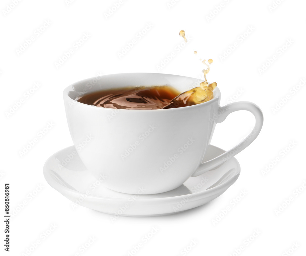 Cup with splashing coffee isolated on white Cup with splashing coffee isolated on white