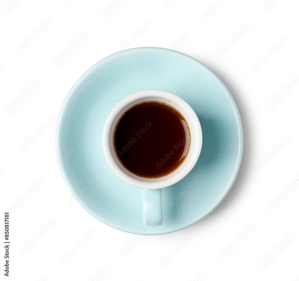 Tasty coffee in cup isolated on white, top view Tasty coffee in cup isolated on white, top view