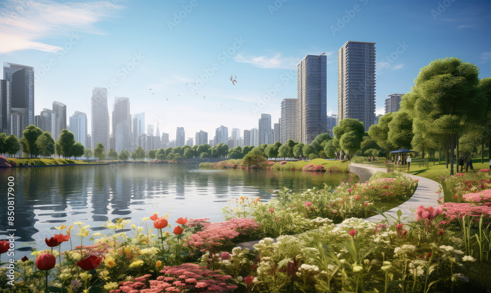 Fototapeta premium Modern Urban Park by Waterfront