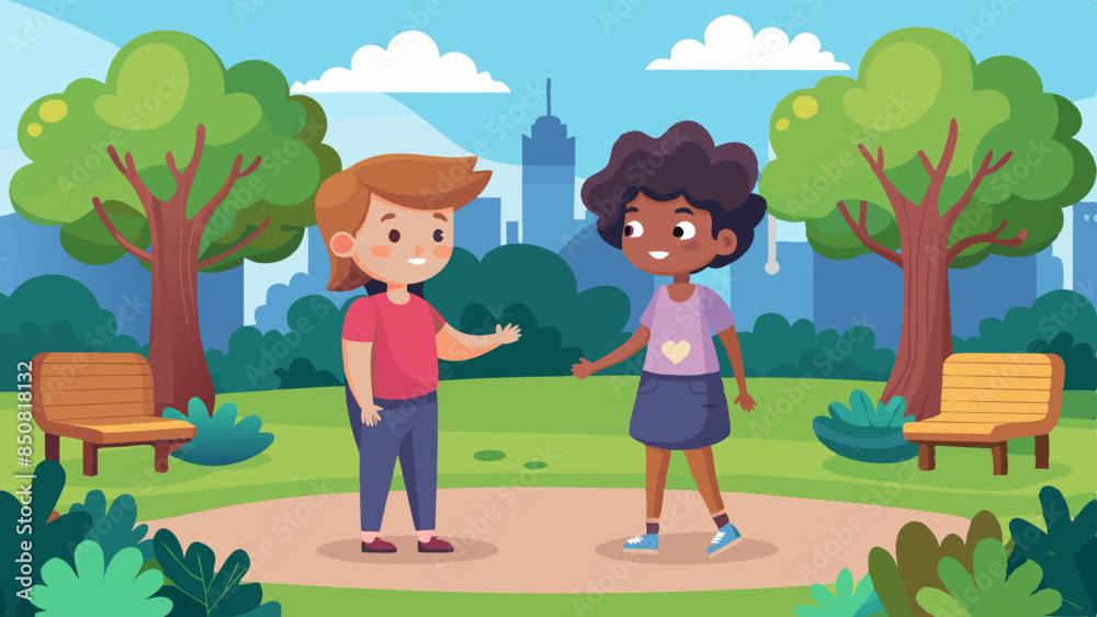 two-friends-are-meeting-in-a-park two-friends-are-meeting-in-a-park