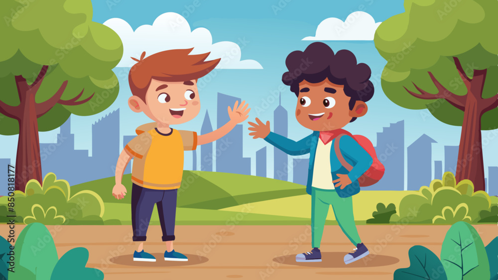 two-friends-are-meeting-in-a-park two-friends-are-meeting-in-a-park