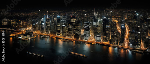 Majestic Urban Night Skyline with Illuminated Buildings