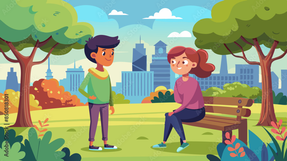 two-friends-are-meeting-in-a-park two-friends-are-meeting-in-a-park