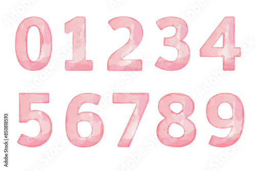 Foto Watercolor pink numbers set 0- 9, design for cards