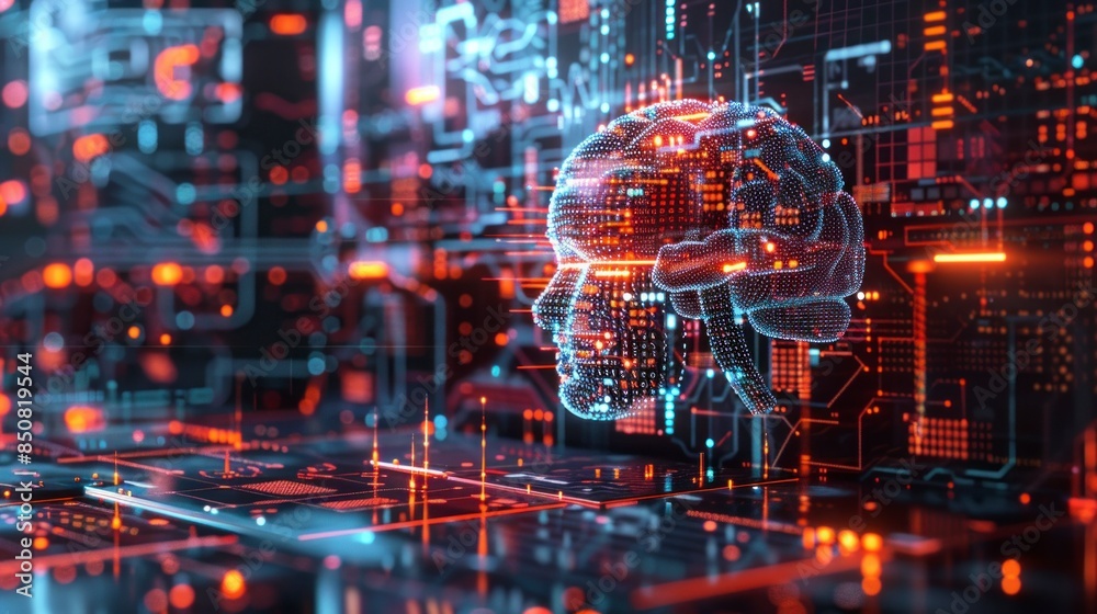 Obraz premium artificial intelligence forming a human head on a chip