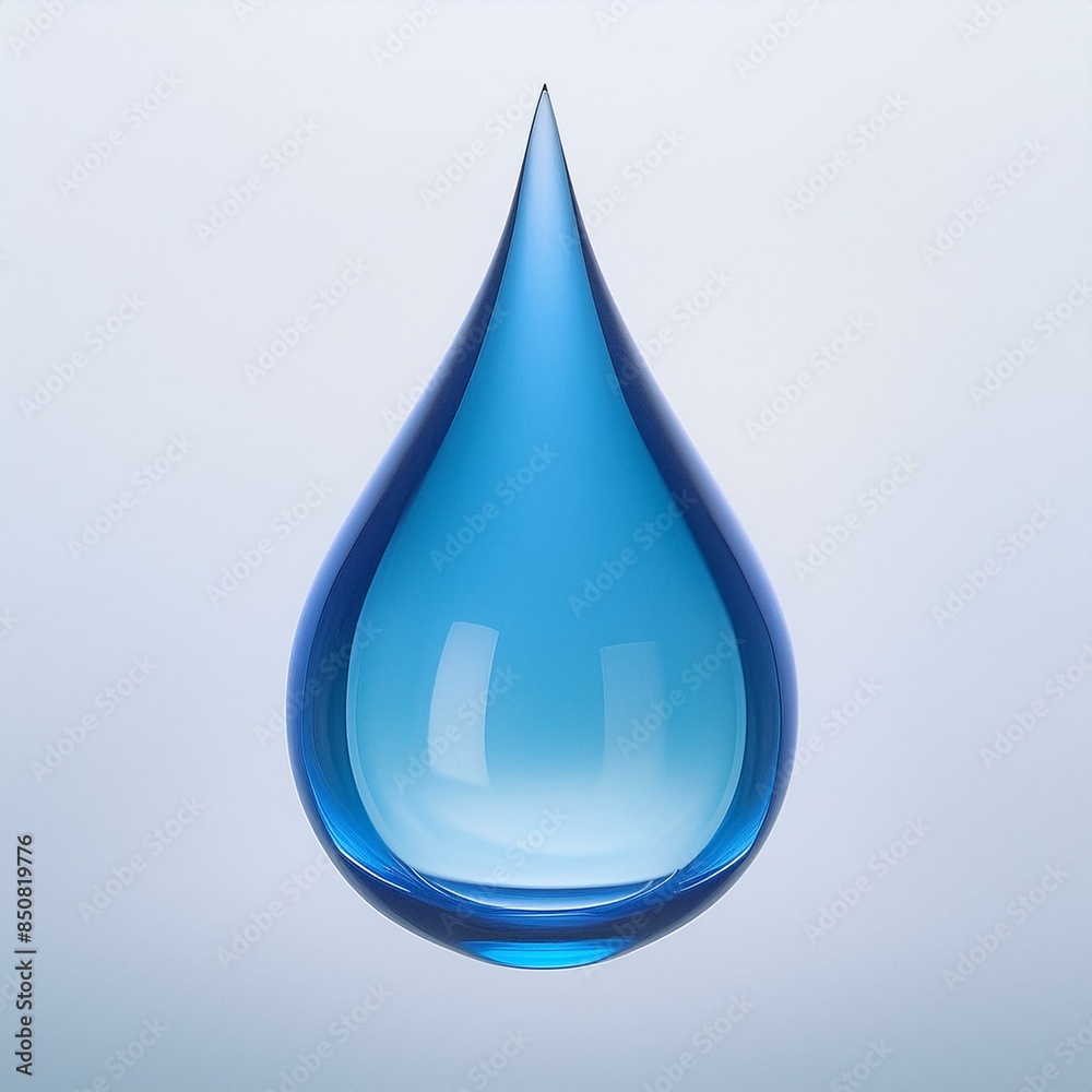 Isolated blue 3d Water Drop. The perfect shiny droplet with reflections is on a white background. Isolated blue 3d Water Drop. The perfect shiny droplet with reflections is on a white background.