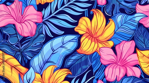 Seamless pattern spring summer, Vintage 90s cartoon-style illustration.