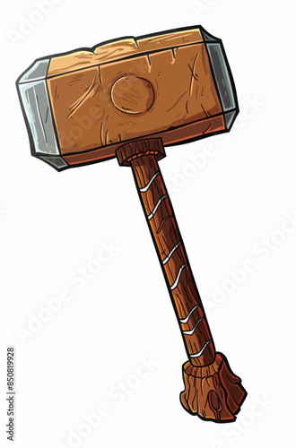 Stylized Illustration of a Mjolnir with a Rustic Axe Head and a Wooden Handle