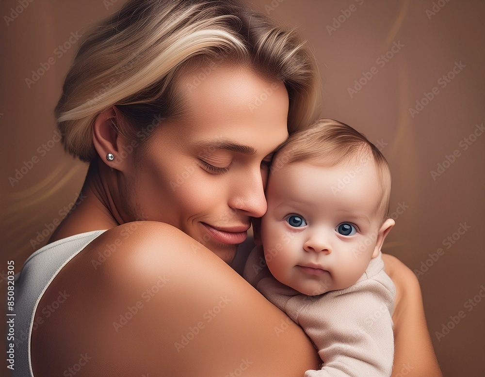 Parent and child cuddling close with faces touching. Parent and child cuddling close with faces touching.