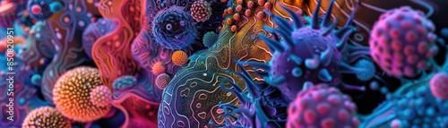 Microbiome represented through intricate, colorful abstract patterns
