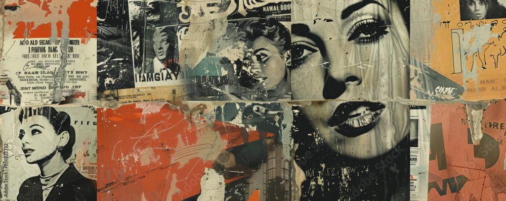 A vintage movie poster collage in faded, muted colors.