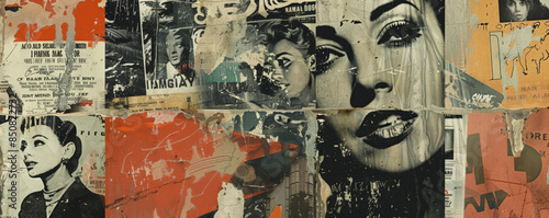 Obraz na płótnie A vintage movie poster collage in faded, muted colors. w salonie