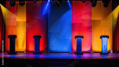 Wallpaper Mural Tense Political Debate Stage with Diverse Candidates vying for Votes and Power Torontodigital.ca