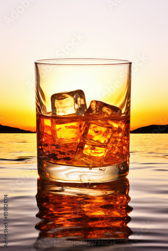 Golden Hour Whiskey on the Rocks by the Lake
