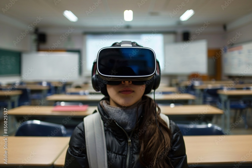 Student exploring virtual reality in the classroom, embracing new technology-driven learning opportunities.