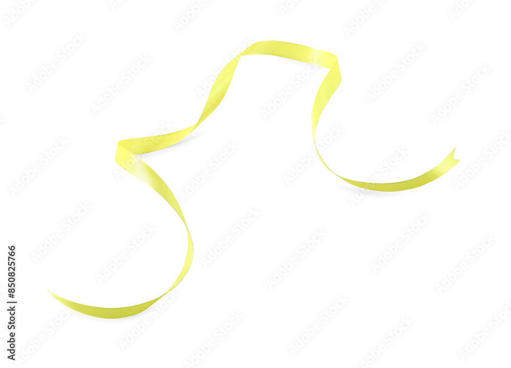 Beautiful yellow ribbon isolated on white, top view Beautiful yellow ribbon isolated on white, top view
