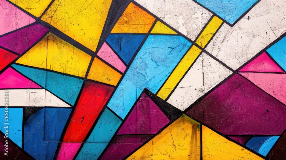 Fototapeta premium abstract geometric lines on white blue yellow purple graffiti wall modern art background