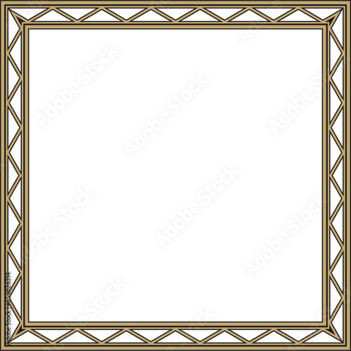 Vector golden and black square Yakut ornament. An endless rectangular border, a frame of the northern peoples of the Far East.