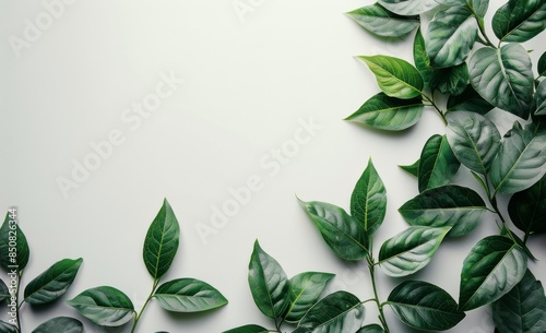 Green Leaves on White Background With Copy Space