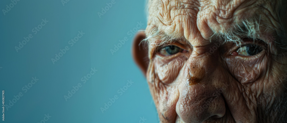 A captivating close-up of an elderly man's wrinkled face, reflecting years of life and wisdom. A captivating close-up of an elderly man's wrinkled face, reflecting years of life and wisdom.