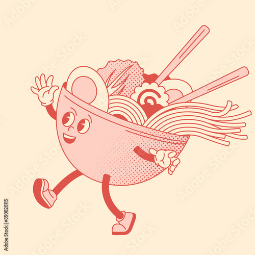 Ramen bowl noodles groovy character