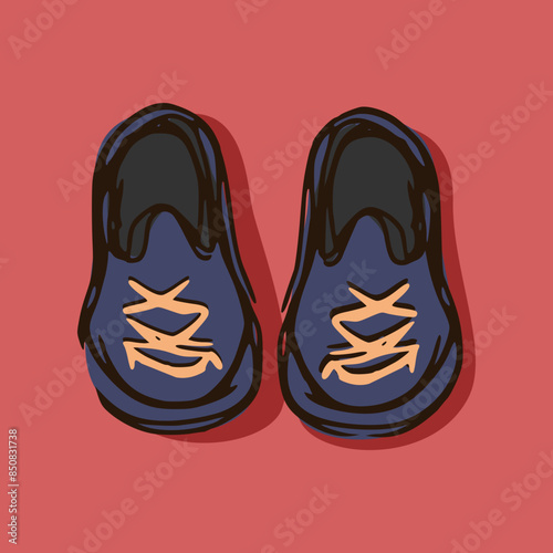cartoon of blue shoes isolated on red