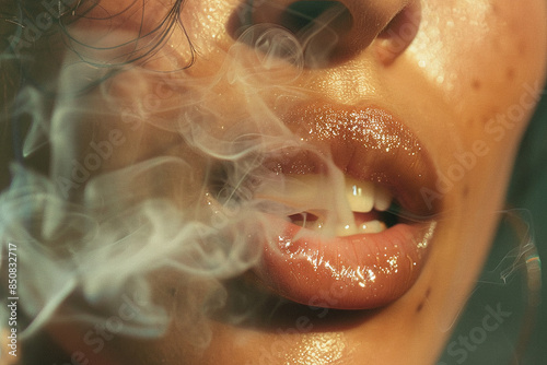 extreme close-up of black woman smoking photo