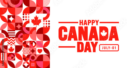 1 July is Happy Canada Day geometric shape pattern background template with Canada flag maple leaf. use to background, banner, placard, card, poster design. celebrating Canada independence day banner.