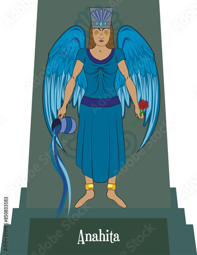 Illustration vector isolated of Persian Mythical god, Anahita, water goddess, fertility goddess, virginity goddess.