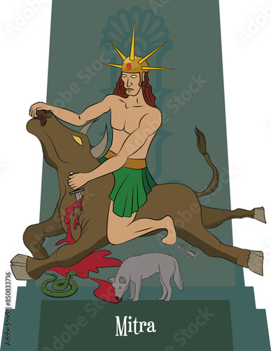 Illustration vector isolated of Persian Mythical god, Mithra, Sun god, god of light. photo