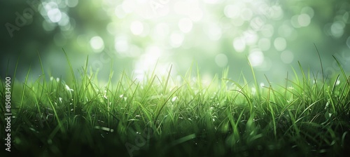 Close-Up View of Green Grass Blades With Sunlit Blurred Background