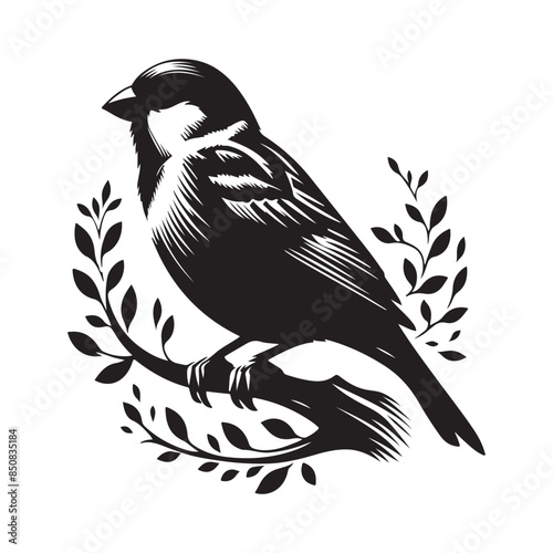 Sparrow Silhouette Vector Art Illustration