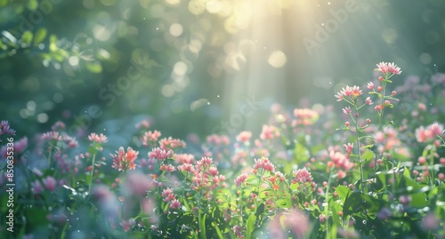 Sunlight Filtering Through Wildflowers in a Lush Meadow