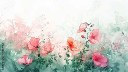 Watercolor Floral Painting With Pink and Green Tones