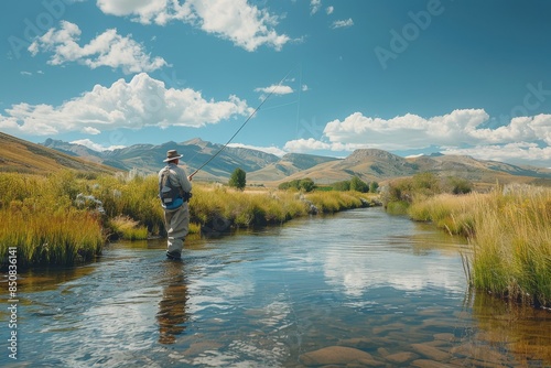 Solitary Fisherman Casting in Autumnal River